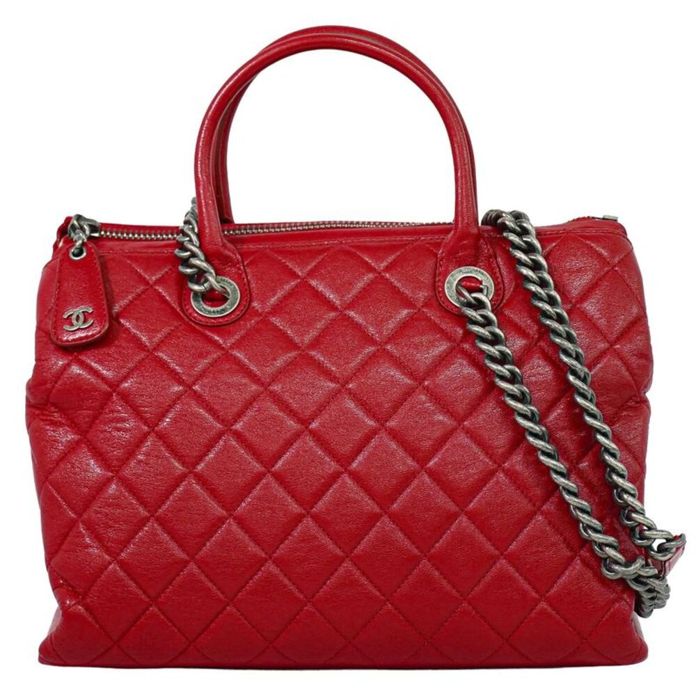 Chanel Boy Chained Quilted Calfskin Red Leather Tote Bag Bag